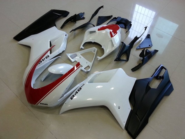 Carenado Ducati 848 1098 1198 2007-2014 - Negro Mate Blanco con Rojo Raya