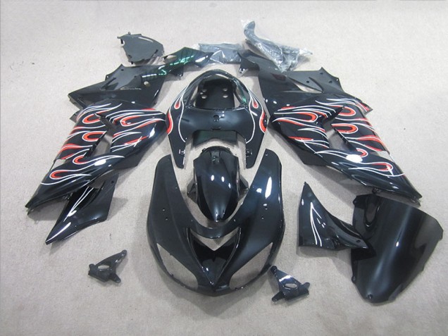 Carenado ZX10R 2006-2007 - Negro Blanco Rojo Llama
