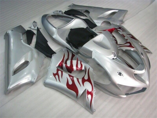 Carenado ZX6R 2005-2006 - Plata Rojo Llamas Carenado ZX6R 2005-2006 - Plata Rojo Llamas
