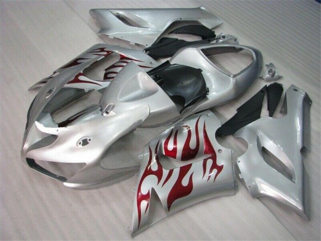 Carenado ZX6R 2005-2006 - Plata Rojo Llamas Carenado ZX6R 2005-2006 - Plata Rojo Llamas